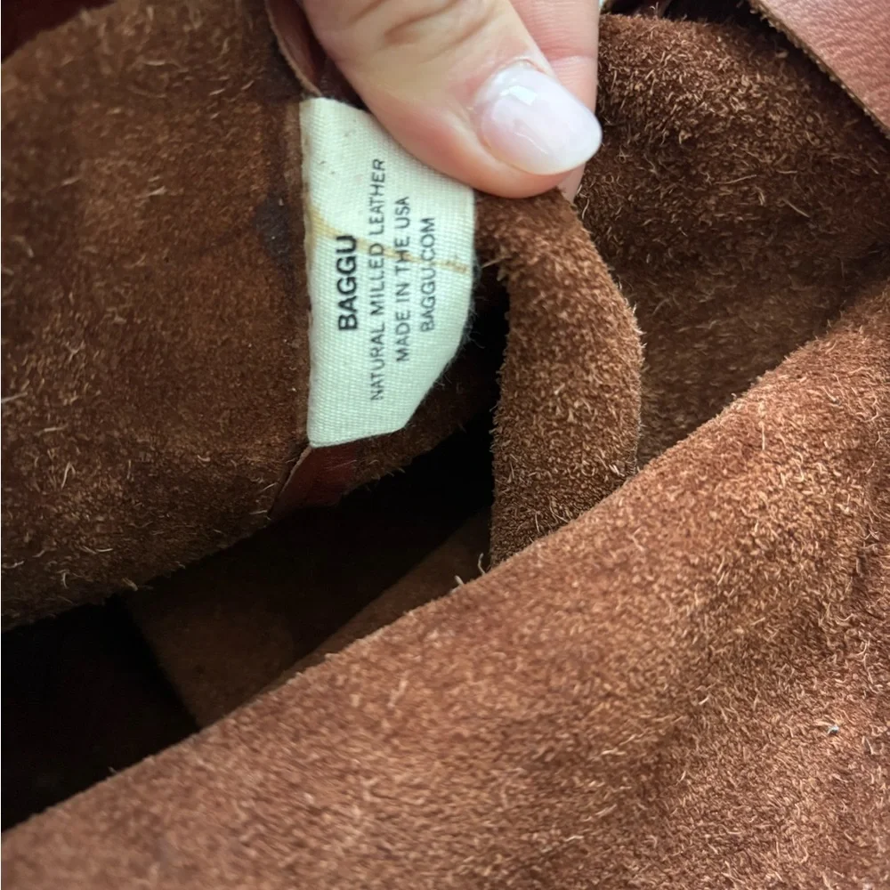 Rare Baggu Distressed Raw Milled Leather Tote, Saddle Brown - Picture 10 of 12